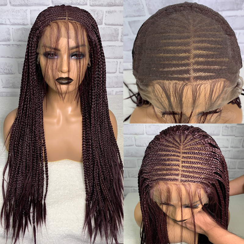 Box Braided Wigs For Black Women Braiding Hair 13X6 Micro Braids Wig Lace Front Wig Braided Wig Fake Scalp Synthetic Heat Resistant Fiber Micro Croche