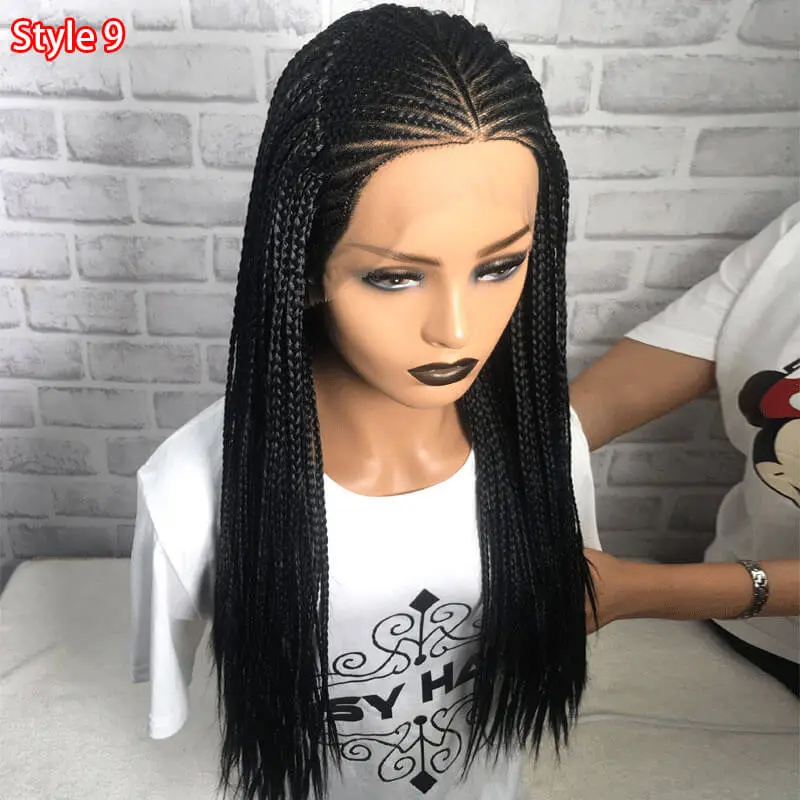 24" Braided Wigs Synthetic Lace Front Wigs Side Part Cornrow Braids Wig With Baby Hair For Black Women Box Braid Wigs