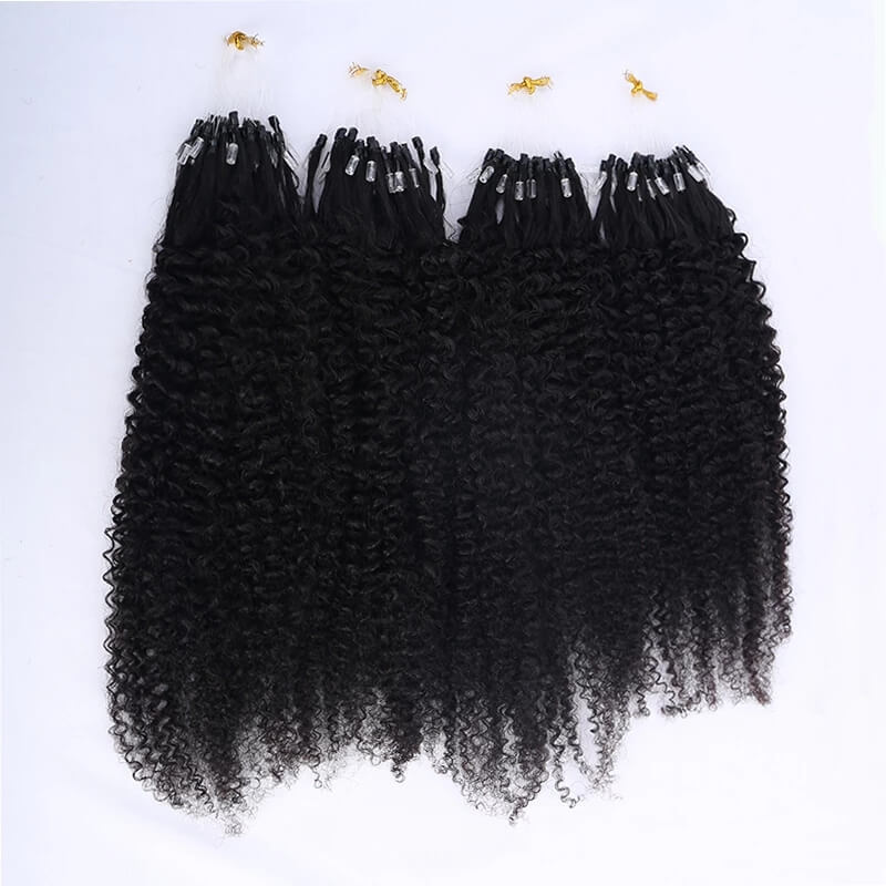 Kinky Curly Bead Loop Human Hair Extensions Brazilian Virgin Hair Weave I Tip Micro Ring Extensions