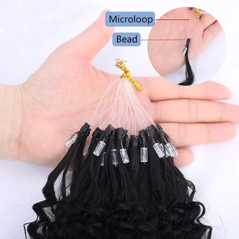 Kinky Curly Bead Loop Human Hair Extensions Brazilian Virgin Hair Weave I Tip Micro Ring Extensions