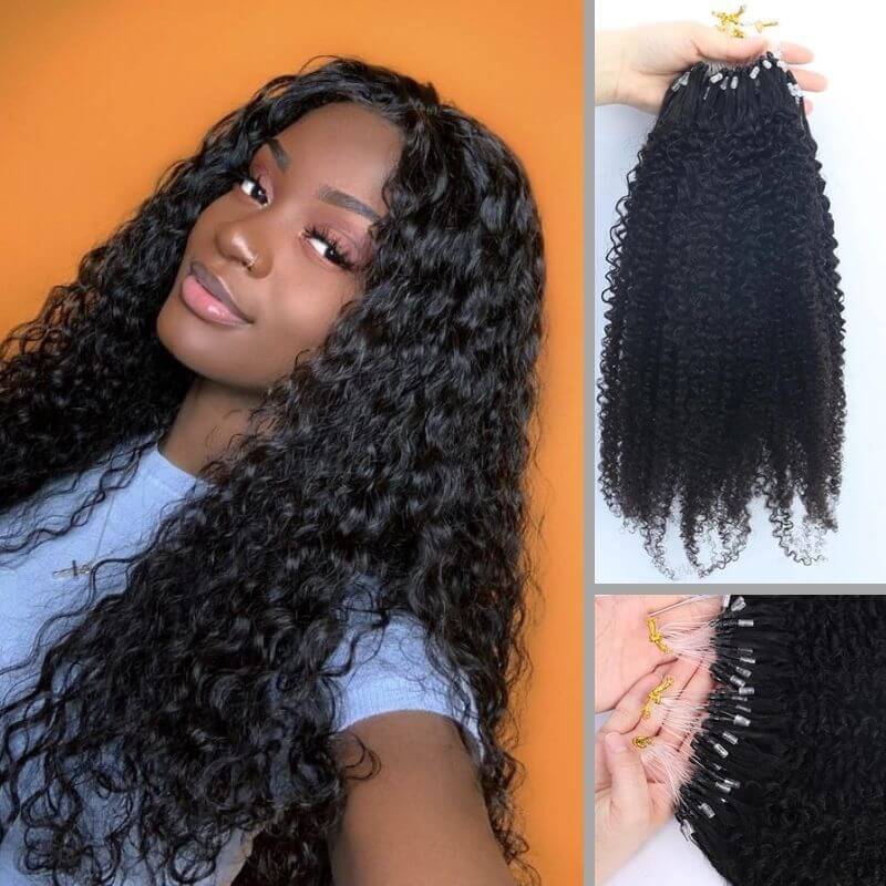 Kinky Curly Bead Loop Human Hair Extensions Brazilian Virgin Hair Weave I Tip Micro Ring Extensions