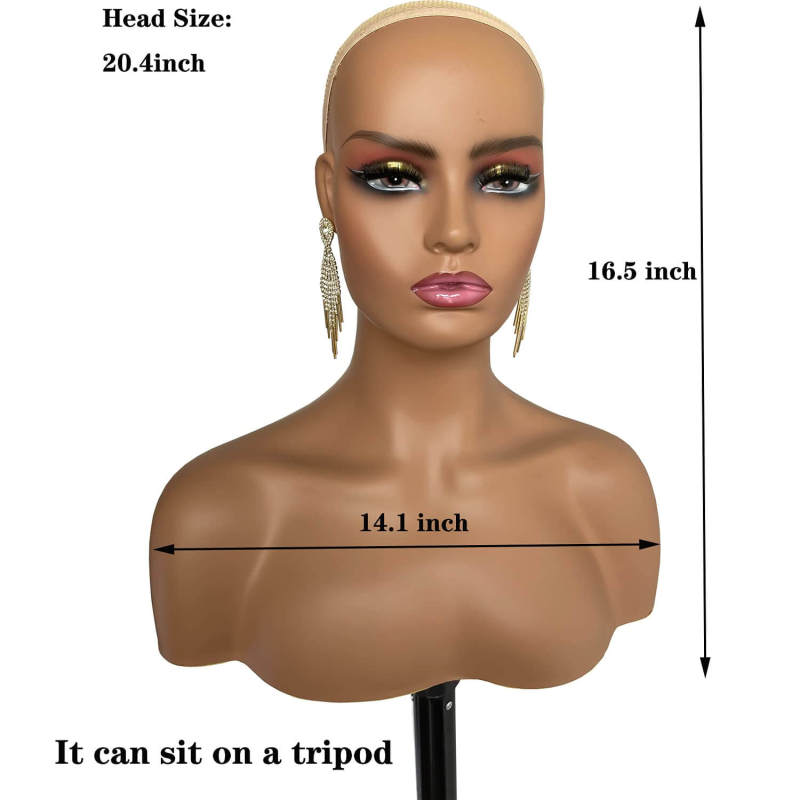 Realistic Female PVC Mannequin Head With Make Up Face and Shoulders Display Manikin Head Bust for Wigs,Makeup,Hats,Sunglasses Beauty Accessories