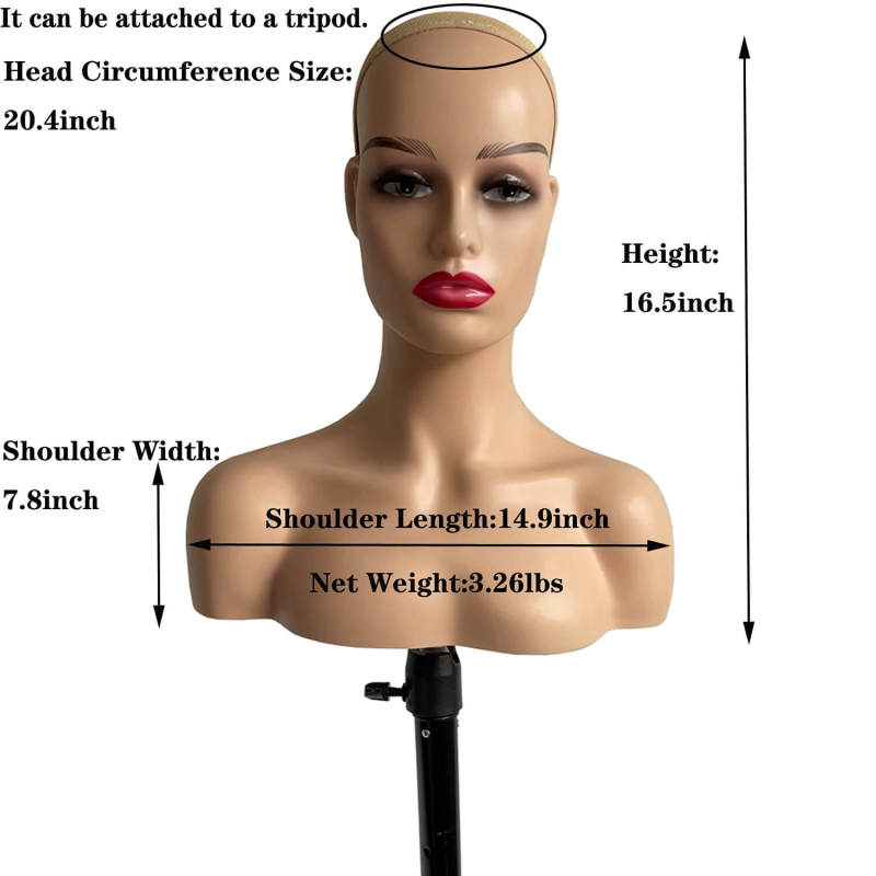 PWig Mannequin Heads 3Colors  Bust Female Realistic Manikin Head with Face and Shoulders for Wigs Beauty Accessories Displaying