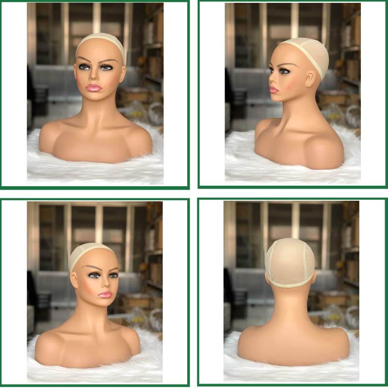 Realistic Female Mannequin Head with Shoulder Manikin PVC Head Bust Wig Head Stand with Makeup for Wigs Display Making,Styling,Sunglasses,Necklace Ear