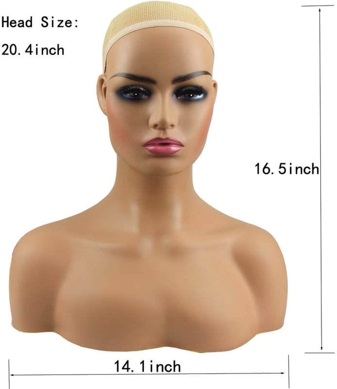 Realistic Female Mannequin Head with Shoulder Manikin PVC Head Bust Wig Head Stand for Wigs Display Making,Styling,Sunglasses,Necklace Earrings