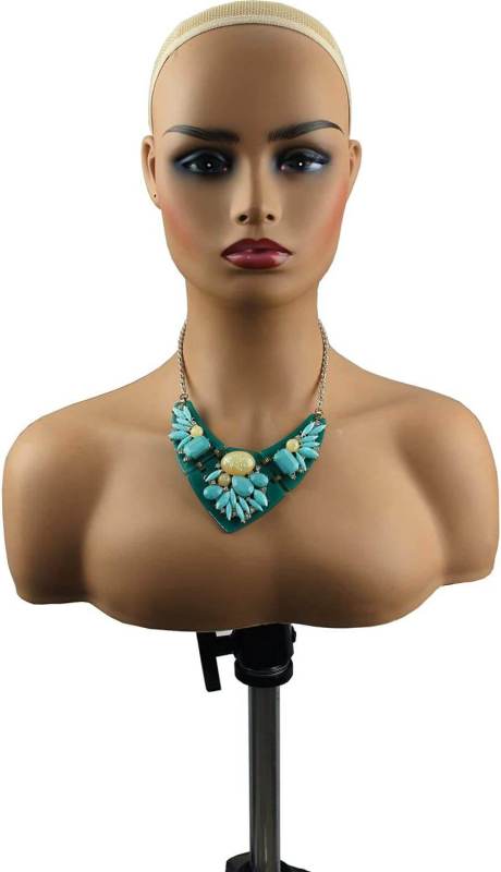 Realistic Female Mannequin Head with Shoulder Manikin PVC Head Bust Wig Head Stand for Wigs Display Making,Styling,Sunglasses,Necklace Earrings