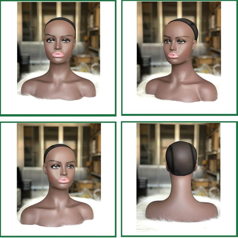 Realistic Female Mannequin Head with Shoulder Manikin PVC Head Bust Wig Head Stand with Makeup for Wigs Display Making,Styling,Sunglasses,Necklace Ear