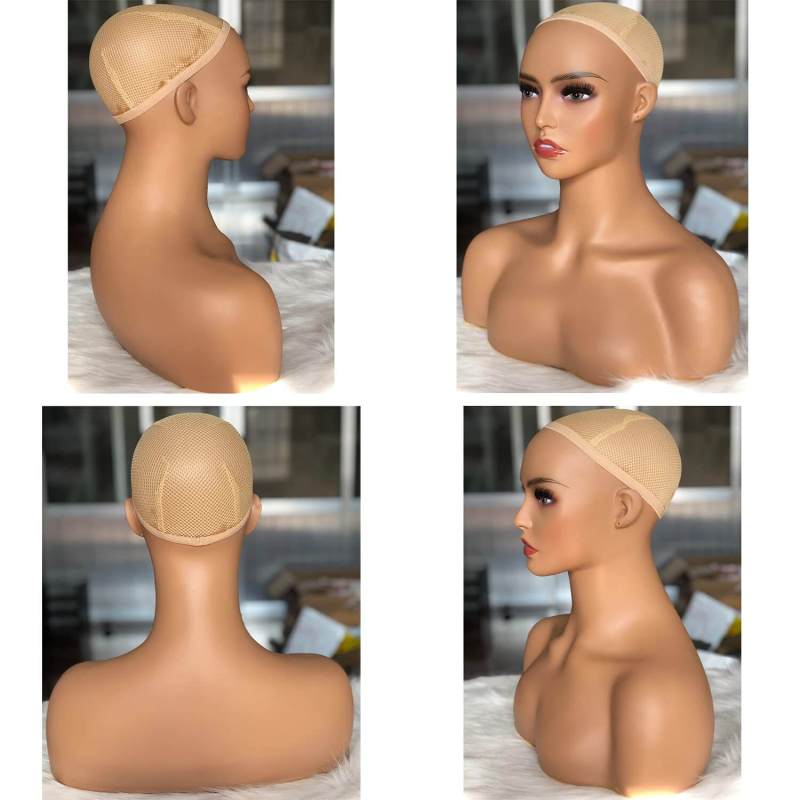 Realistic Female Mannequin Head with Shoulder Manikin PVC Head Bust Wig Head Stand for Wigs Display Making,Styling,Sunglasses,Necklace Earrings