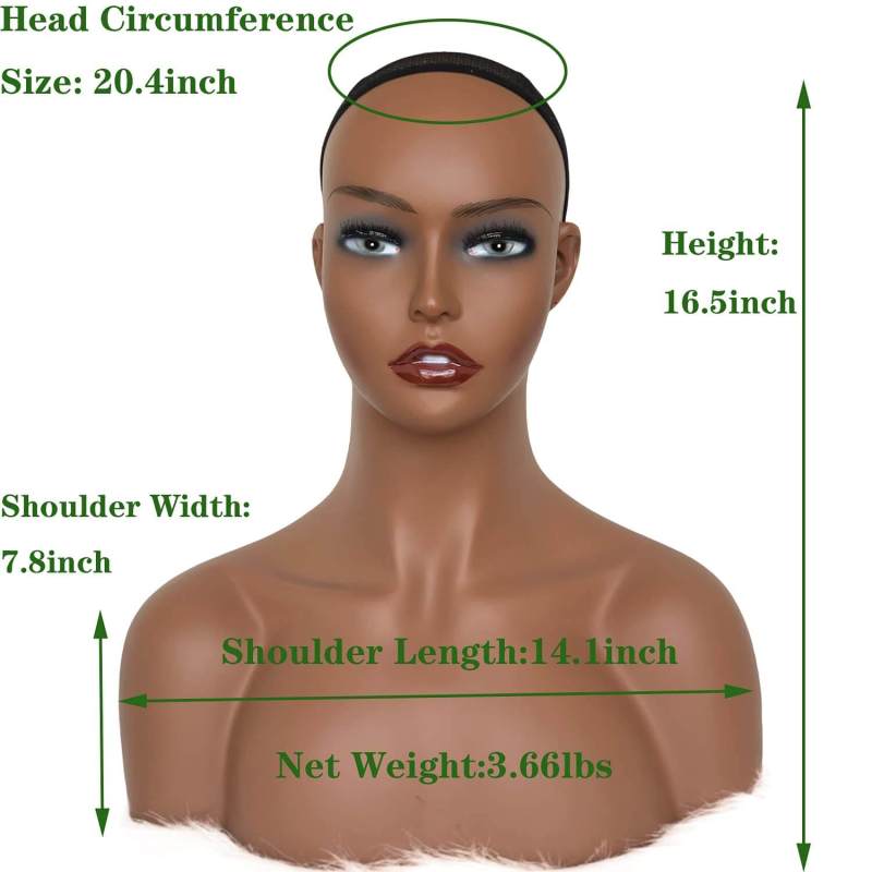 Realistic Female Mannequin Head with Shoulder Manikin PVC Head Bust Wig Head Stand for Wigs Display Making,Styling,Sunglasses,Necklace Earrings