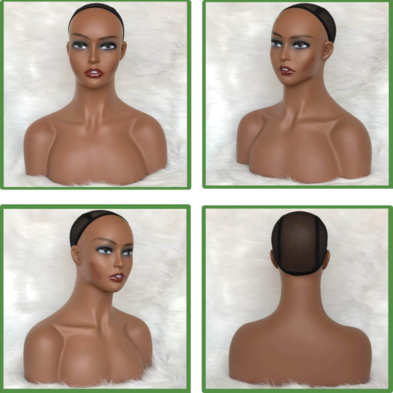 Realistic Female Mannequin Head with Shoulder Manikin PVC Head Bust Wig Head Stand for Wigs Display Making,Styling,Sunglasses,Necklace Earrings
