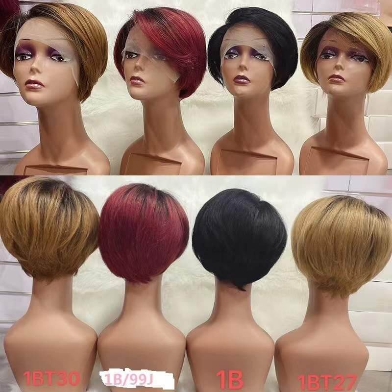 Short Pixie Cut Wig Short Bob Hair Wigs J part Transparent Lace Human Hair Wigs 150 Desnity Remy Hair For Women