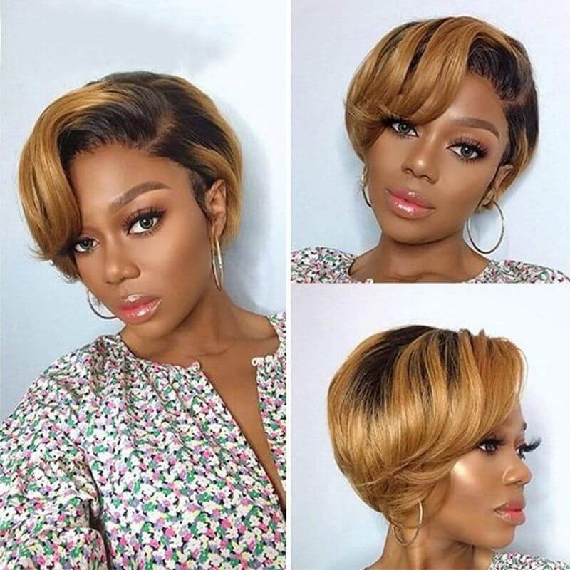 Short Pixie Cut Wig Short Bob Hair Wigs J part Transparent Lace Human Hair Wigs 150 Desnity Remy Hair For Women