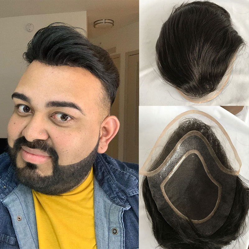 Men's Toupee 10"x8" Human Hair Thin Skin Hairpiece Hair Replacement Wigs Mono Lace Net Base for Men #21 Ash Blonde Color