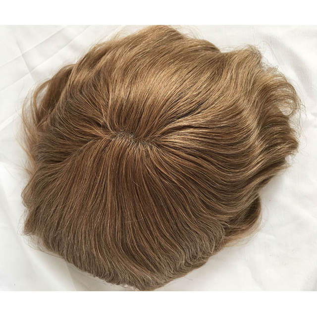 Pwigs Hairpiece Full French Lace Mens Toupee Bleached Knots Men Toupee Human Hair Wig Indian Remy Hair System Breathable 8x10 Toupee 18# Color