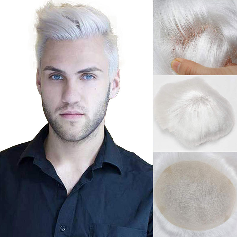 Pwigs Hairpiece Full French Lace Mens Toupee Bleached Knots Men Toupee Human Hair Wig Indian Remy Hair System Breathable 8x10 Toupee 18# Color