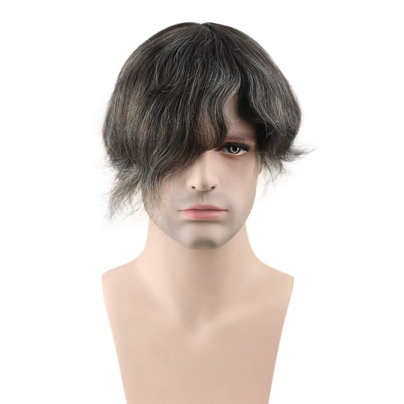 Wholesale Toupee For Man's Hair Replacement System Wigs With Soft Thin 10"X 8" Mono Lace Hairpiece 90% #5 Brown Human Hair Mixed 10% Grey Hair