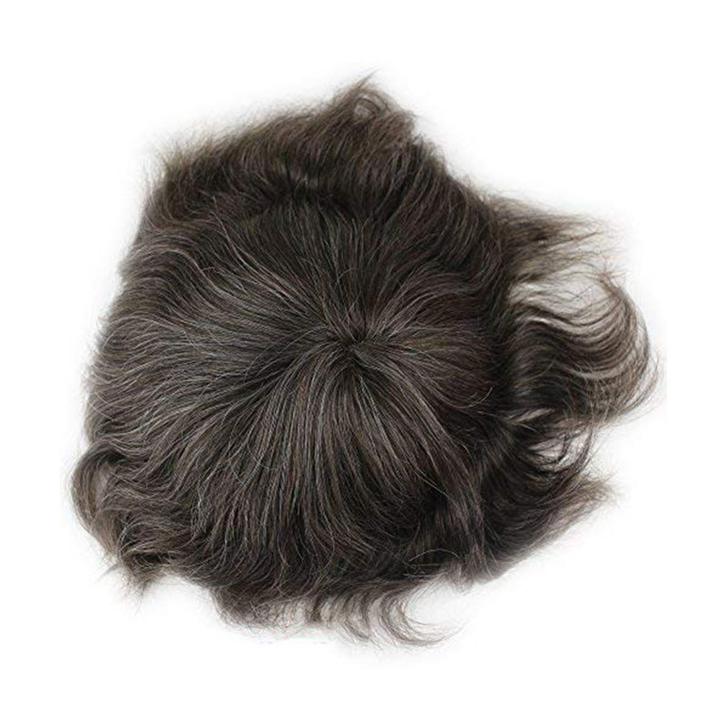 Wholesale Toupee For Man's Hair Replacement System Wigs With Soft Thin 10"X 8" Mono Lace Hairpiece 90% #5 Brown Human Hair Mixed 10% Grey Hair
