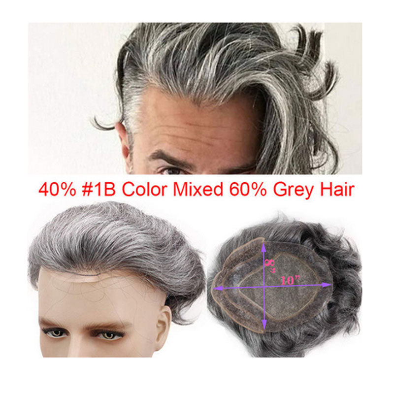 Pwigs 100% European Virgin Human Hair Toupee for Men with Soft Thin Super Mono Lace 10" x 8" Straight hair pieces #1b Off black Color