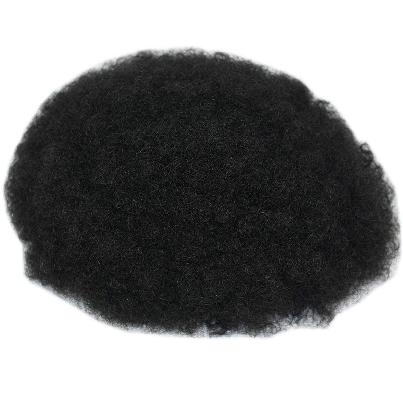 Pwigs Hairpiece Afro Toupee For Black Men Full French Lace Hairpieces African American Afro Kinky Curly Wave Units 150% Density Black Color