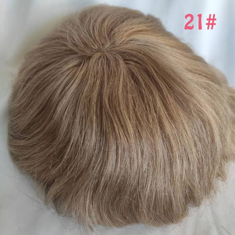 Pwigs Hairpiece Men'S Toupee Hair Replacement System Bleach Knot Natural Hairline Hairpiece Thin Skin Black Human Hair Poly Toupee
