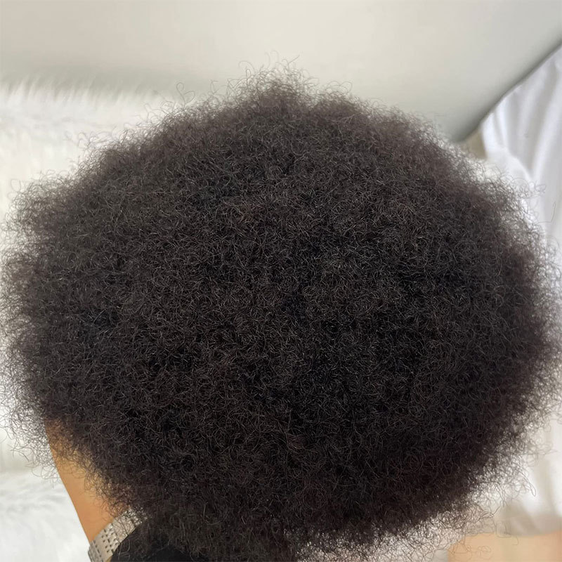 Pwigs Hairpiece Afro Toupee For Black Men Full French Lace Hairpieces African American Afro Kinky Curly Wave Units 150% Density Black Color