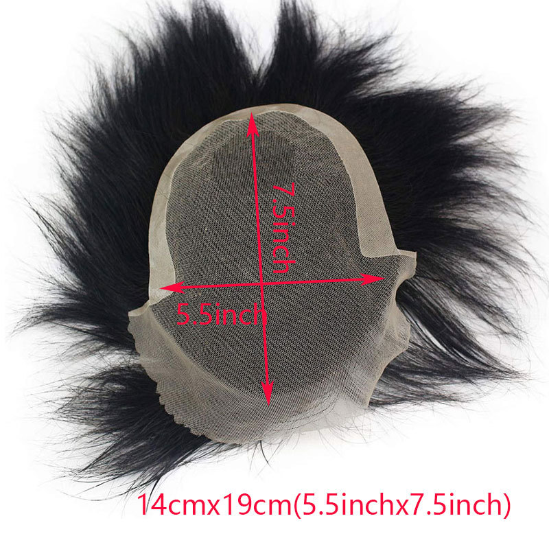 Men's Toupee Hairpieces 100%Virgin Human Hair Replacement System Hair Topper Pieces for Men French Lace Net with PU Base Size 4.33x6.69 inch 1B Black 