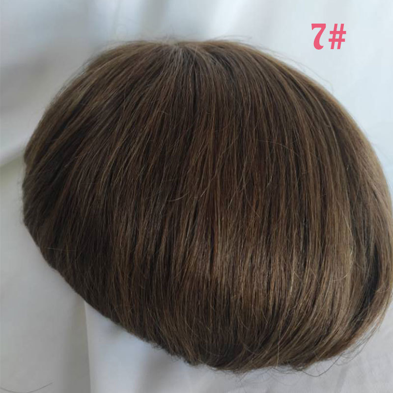 Pwigs Hairpiece Men'S Toupee Hair Replacement System Bleach Knot Natural Hairline Hairpiece Thin Skin Black Human Hair Poly Toupee