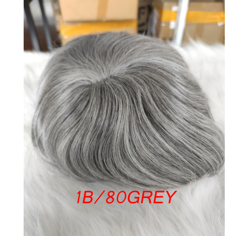 Pwigs Hairpiece Men'S Toupee Hair Replacement System Bleach Knot Natural Hairline Hairpiece Thin Skin Black Human Hair Poly Toupee