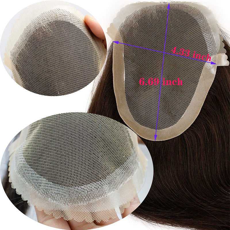 Men's Toupee Hairpieces 100%Virgin Human Hair Replacement System Hair Topper Pieces for Men French Lace Net with PU Base Size 4.33x6.69 inch 1B Black 