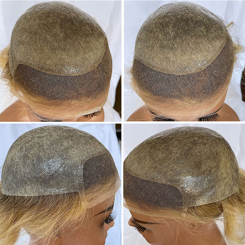 Pwigs Toupee for Men European Human Hair Swiss Lace Front Natural Hairline Hair Pieces 0.08mm Thin Skin PU V-looped Men's Hair Replacement System 8x10