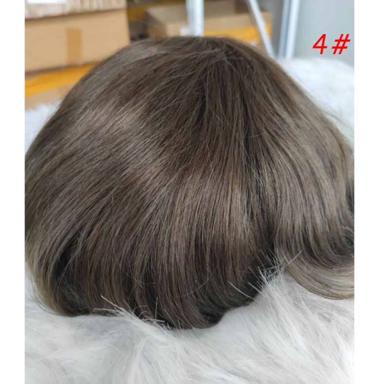 Toupee for Man Ultra Thin Skin PU Men's Hairpiece European Virgin Human Hair Replacement System Pieces 10x8inch #4 Light Brown Color