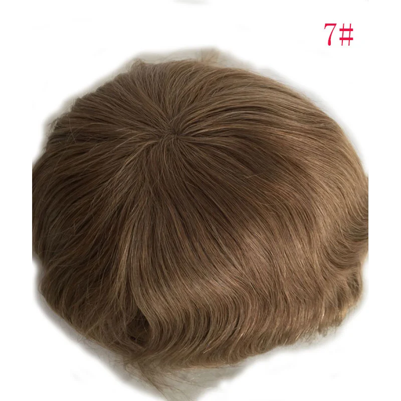 Toupee for Man Ultra Thin Skin PU Men's Hairpiece European Virgin Human Hair Replacement System Pieces 10x8inch #4 Light Brown Color