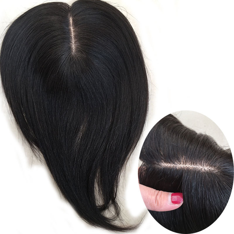 Skin Base Human Hair Topper With Clips In Silk Top Virgin European Hair Toupee for Women Fine Hairpiece 13X15cm Silk Base Closure