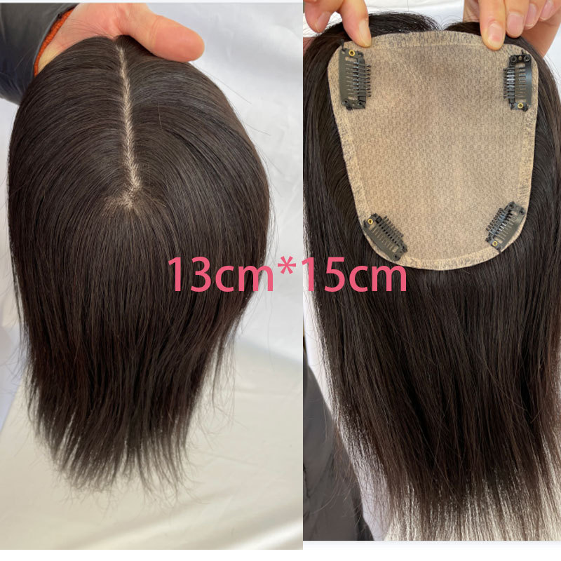 Skin Base Human Hair Topper With Clips In Silk Top Virgin European Hair Toupee for Women Fine Hairpiece 13X15cm Silk Base Closure