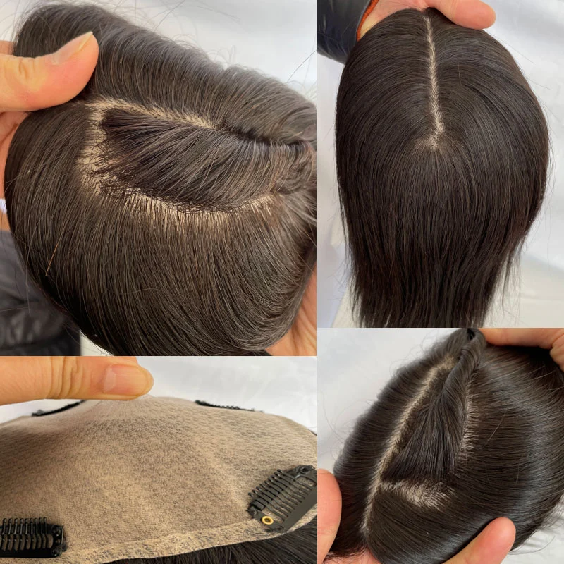 Silk Skin Base Topper Women 100%Virgin Human Hair Piece For Women Clip In Crown Topper Hand-made Toppee Hair Closure