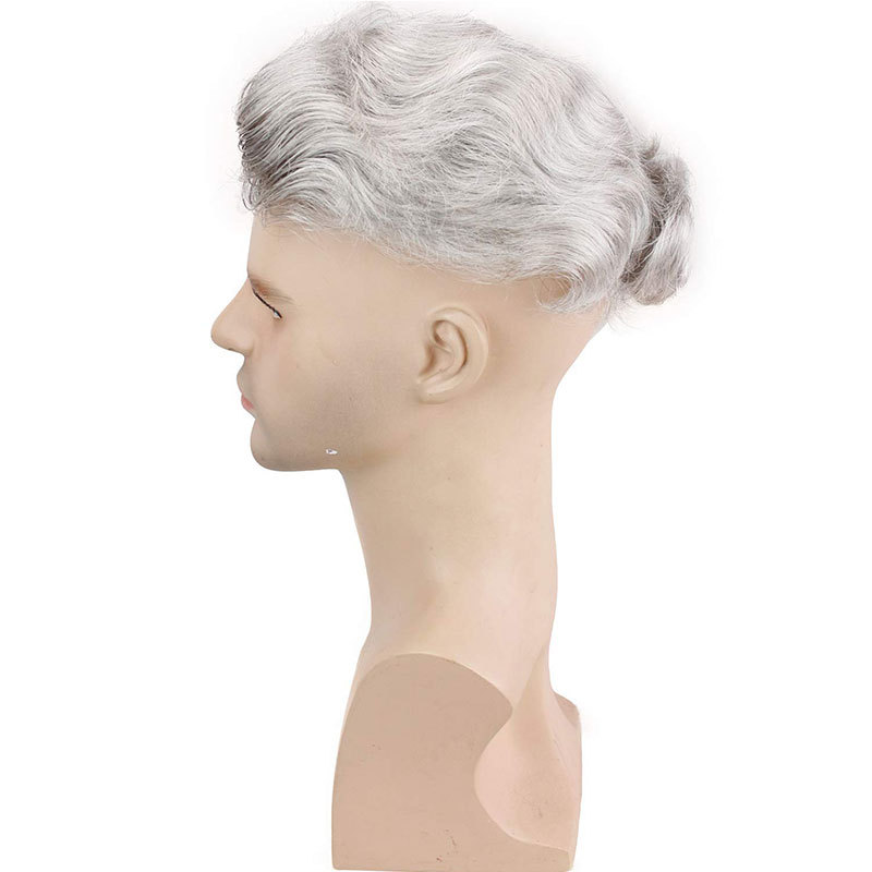 Men's Toupee 10×8 inch 1B Mix 80% Grey Hair Thin Skin Hairpiece Hair Replacement System Monofilament Net Base for Men
