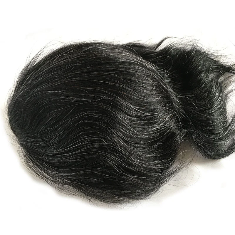 Men's Toupee 10×8 inch 1B Mix 80% Grey Hair Thin Skin Hairpiece Hair Replacement System Monofilament Net Base for Men