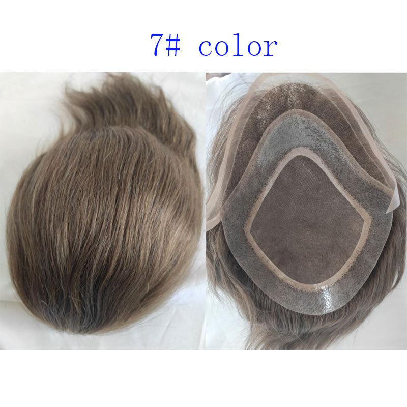 Size 10x8 Human Hair 7# Brown Mens Toupee Thin Skin Around with Mono Lace