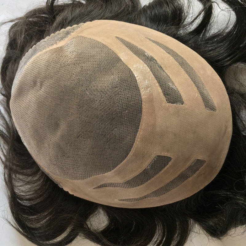 Wholesale Toupee For Man's Hair Replacement System Wigs With Soft Thin 10"X 8" Mono Lace Hairpiece 90% #5 Brown Human Hair Mixed 10% Grey Hair