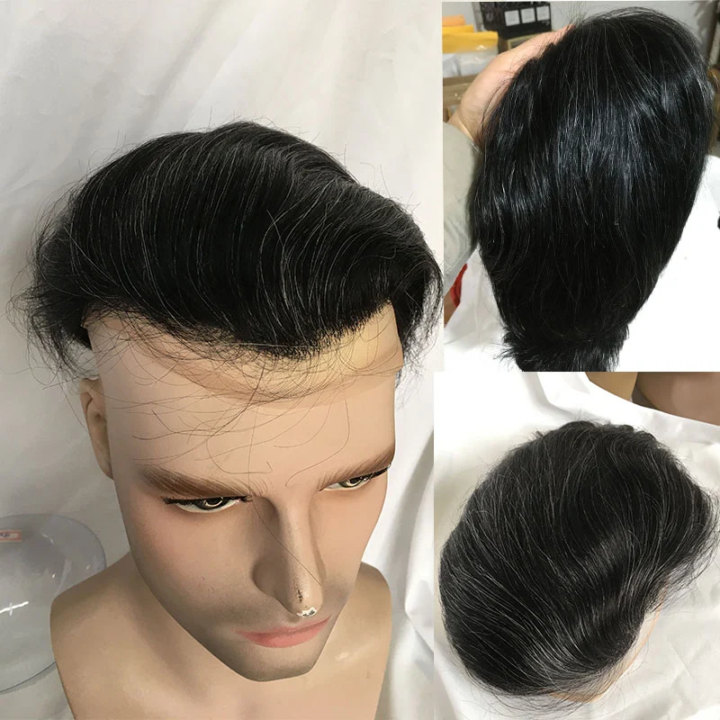 Men's Toupee 10"x8" Human Hair Thin Skin Hairpiece Hair Replacement Wigs Mono Lace Net Base for Men #21 Ash Blonde Color