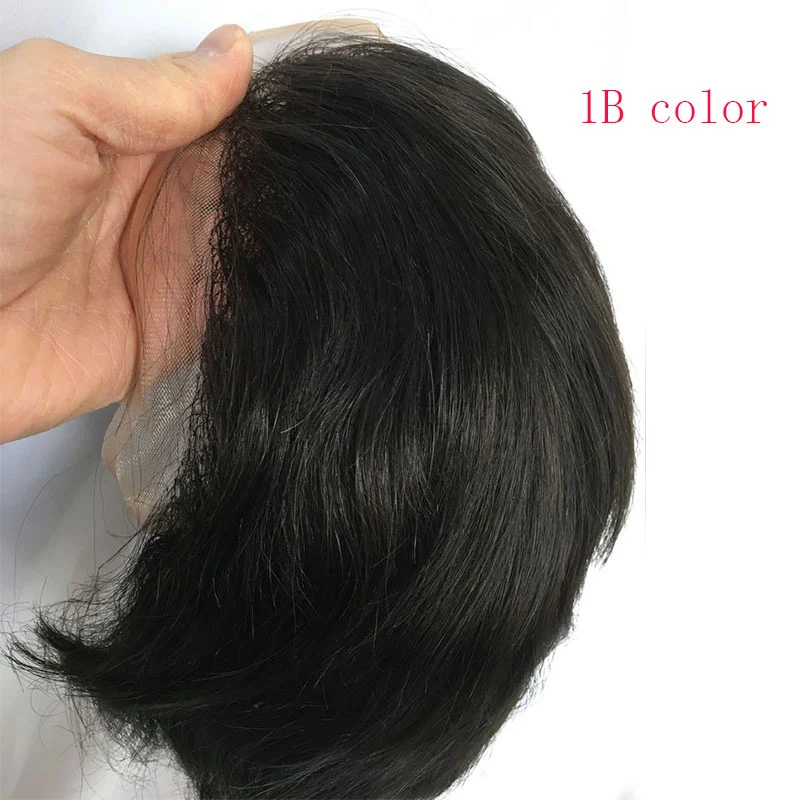 Men's Toupee 10x8 Human Hair 7# Brown Mens Toupee Thin Skin Around with Mono Lace with PU