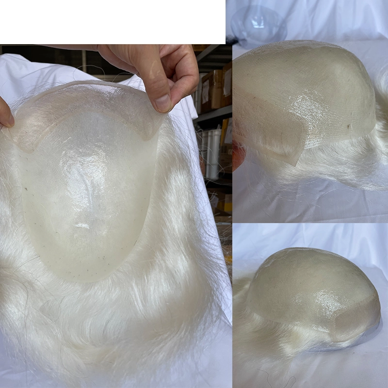 Men's Toupee Hairpieces Replacement System For Men PU Base With Frontal Swiss Lace Net 100% Virgin Human Hair 10x8 "Base Size 4TBlonde Color