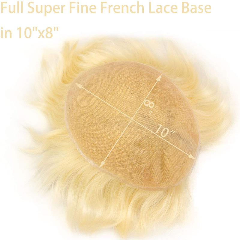 Pwigs Hairpiece Full French Lace Mens Toupee Bleached Knots Men Toupee Human Hair Wig Indian Remy Hair System Breathable 8x10 Toupee 18# Color