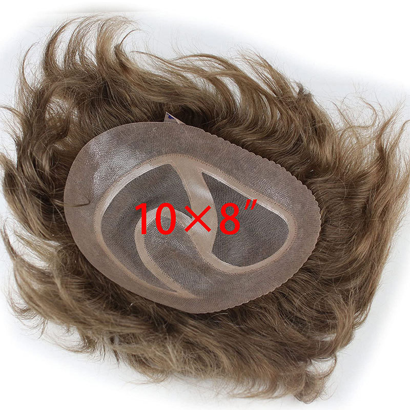 Pwigs Hair Replacement for Men Thin Skin Toupee Mono Lace Top Men's Hair Pieces Replacement System 1B Mixed 20%Grey Hair Men's Wig 10x8inch