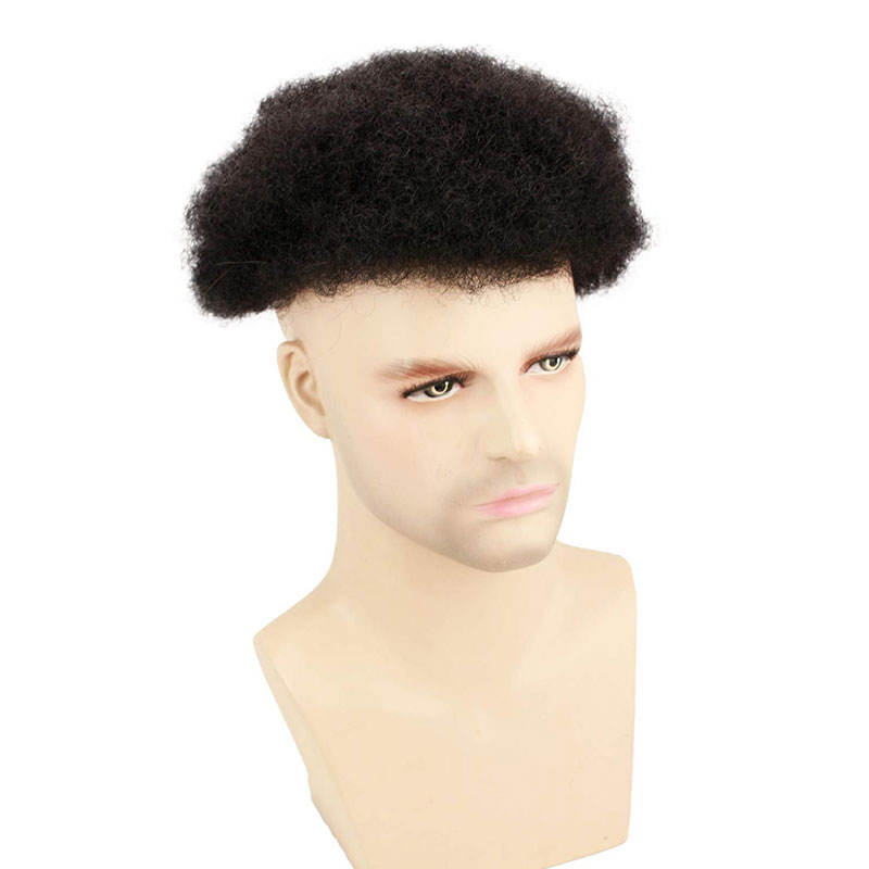 African American Wigs Full Swiss Lace Afro Curly Human Hair Pure White Hair 10x8inch Toupee For Men Human Hair Men's Toupee