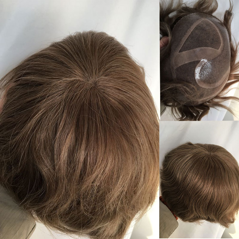 Toupee for men Hair pieces 100% European Virgin Human Hair Replacement System For Men 10"x8" Human Hair Toupee Men Hair Piece #18 Light Brown Color