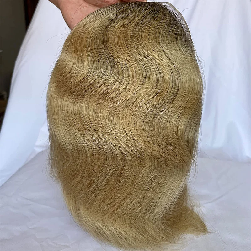 Men's Toupee Hairpieces Replacement System For Men PU Base With Frontal Swiss Lace Net 100% Virgin Human Hair 10x8 "Base Size 4TBlonde Color