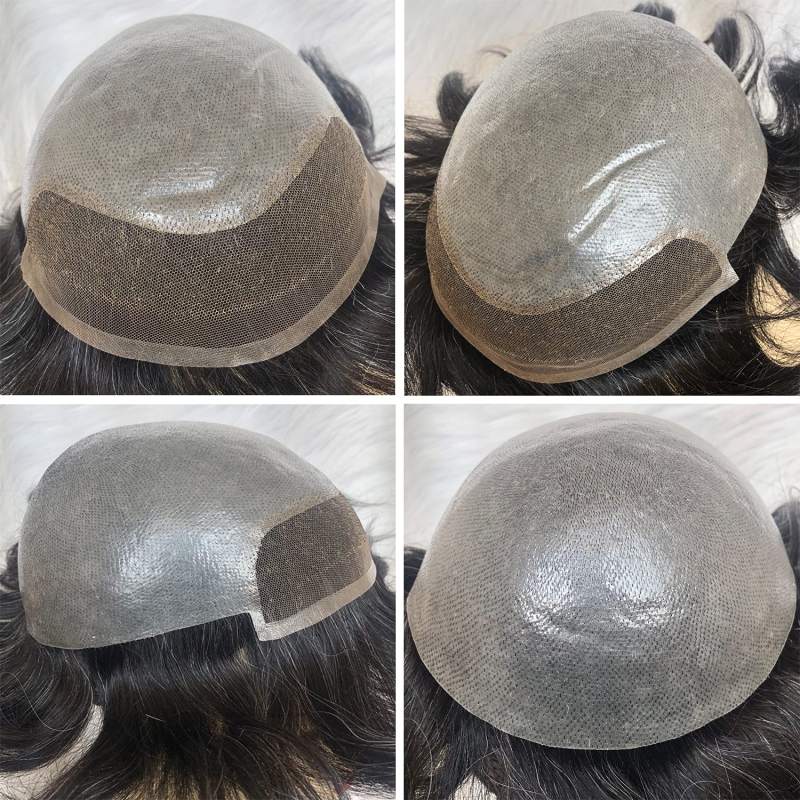 Toupee for Men 100% Human Hair Swiss Lace Front Hair Pieces PU V-looped Men's Hair Replacement System 1B Mixed 80% Grey Hair