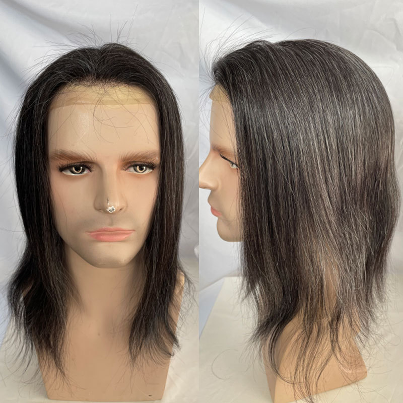12&quot; Long Toupee For Men 100% Virgin Human Hair Replacement System for Men 10&quot;x8&quot; Base Size Swiss Lace Front With PU Toupee Hair