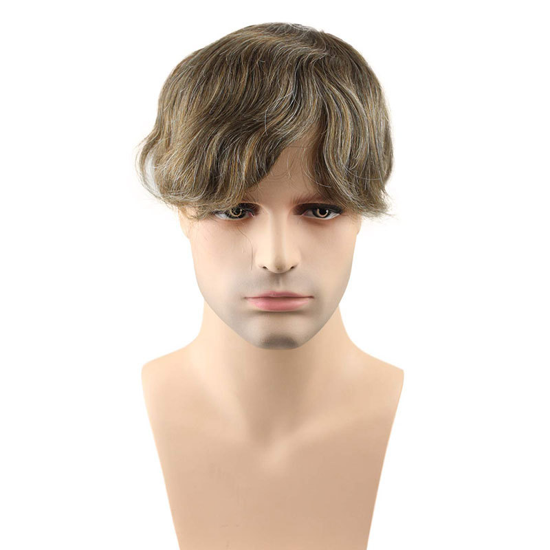 Wholesale Toupee For Man's Hair Replacement System Wigs With Soft Thin 10"X 8" Mono Lace Hairpiece 90% #5 Brown Human Hair Mixed 10% Grey Hair